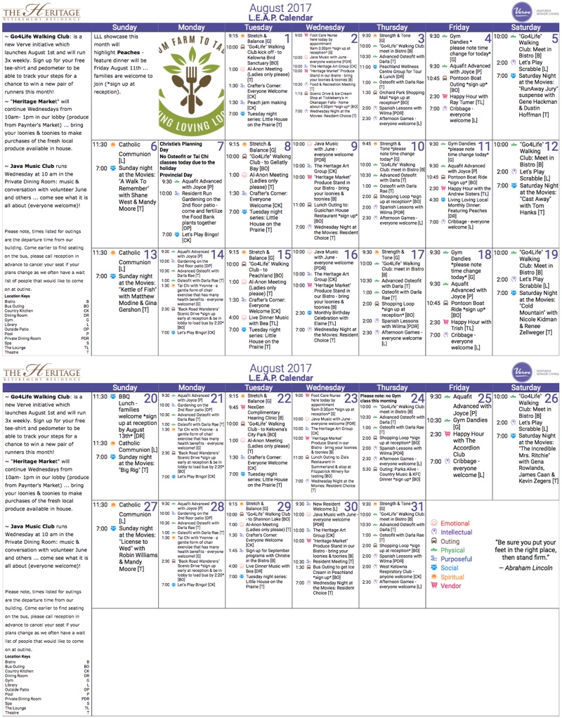 The Heritage - LEAP Calendar - August 2017