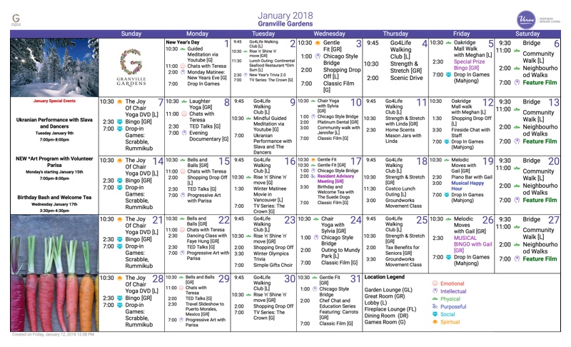 View Granville Gardens: January 2018 Calendar
