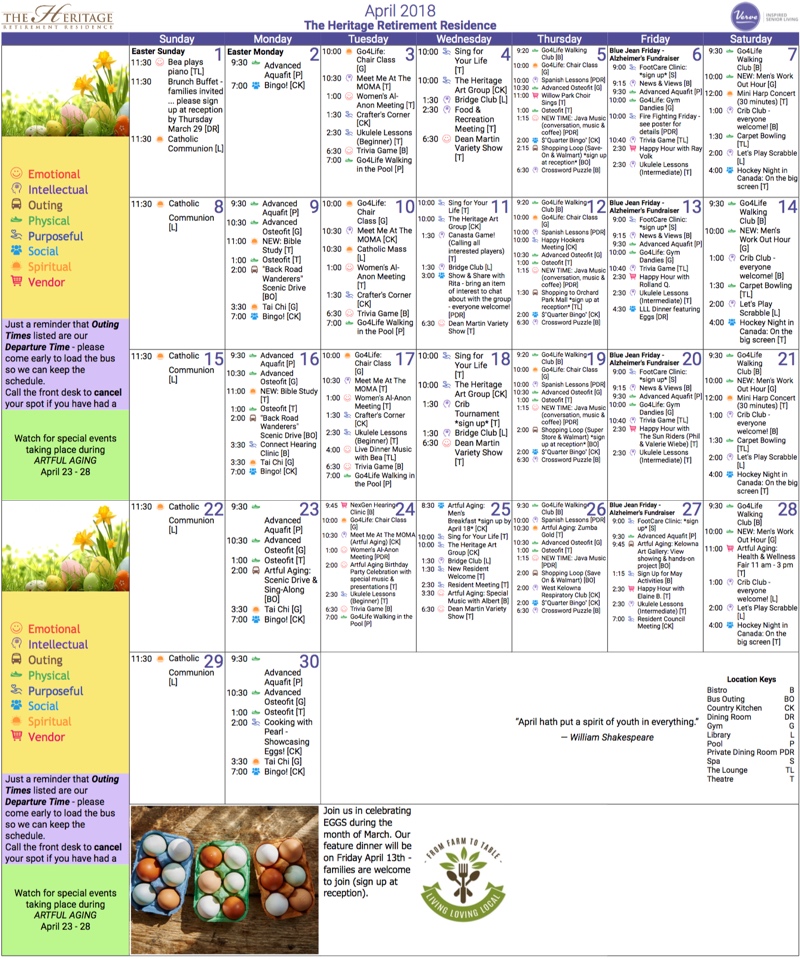 View The Heritage: April 2018 Calendar