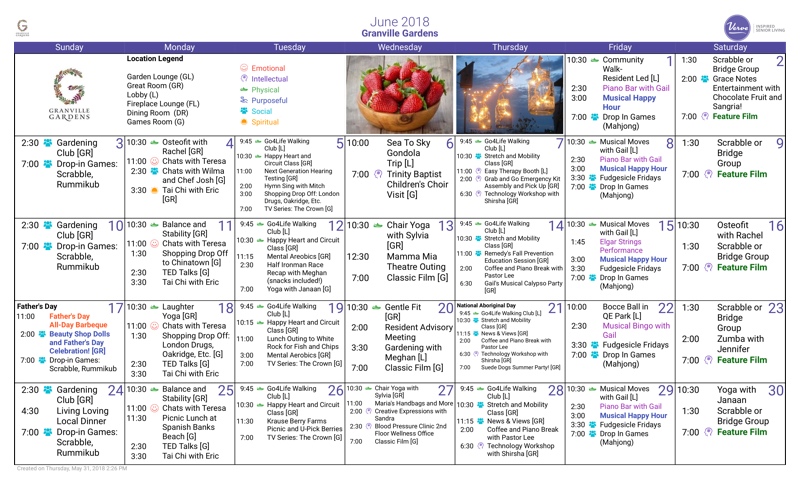 View Granville Gardens June 2018 Calendar