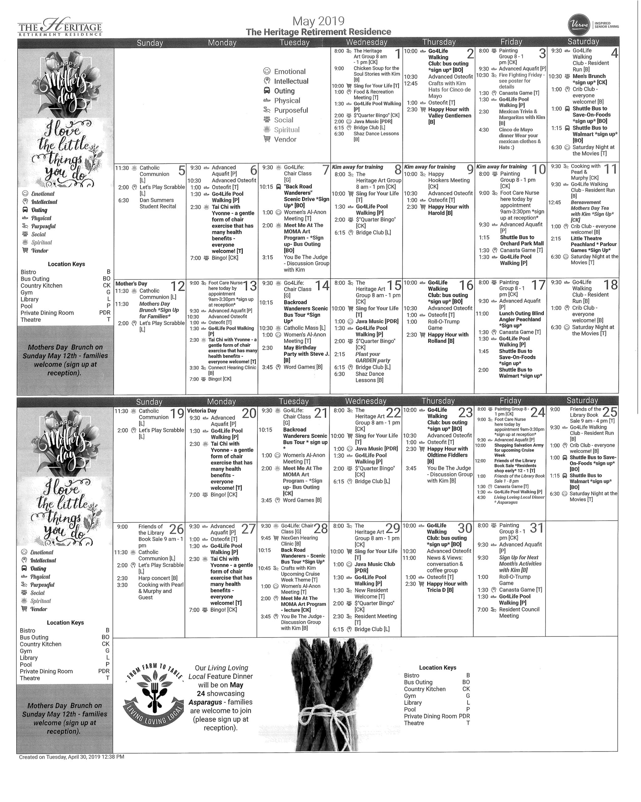 The Heritage May Calendar